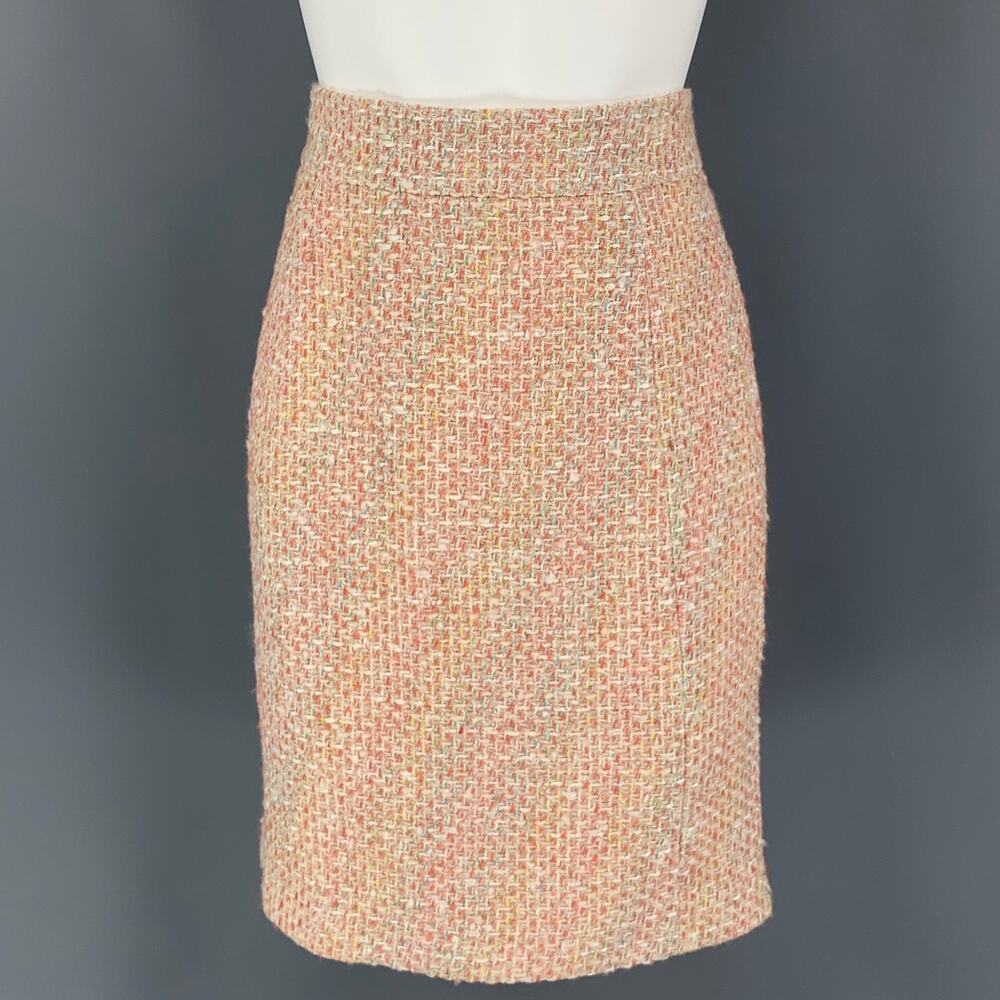 MONIQUE LHUILLIER Size 6 Beige Salmon Viscose Blend Tweed Zip Up Skirt Set - Picture 6 of 11